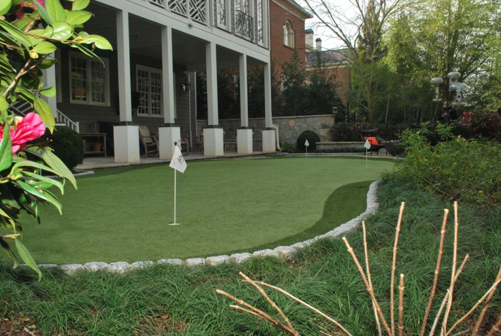 Putting green with flags